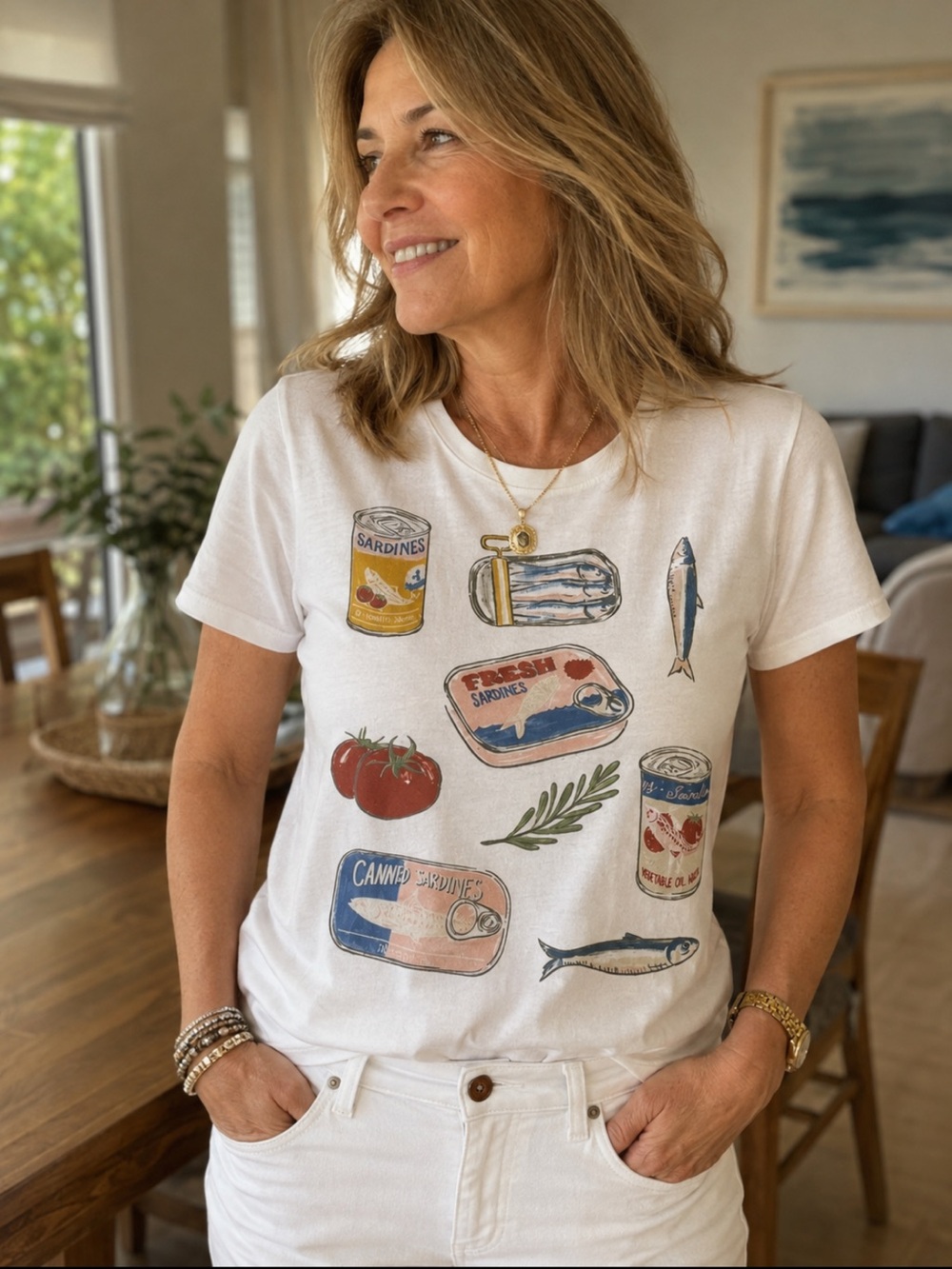 Organic cotton White 'Fresh Sardines' Graphic Tee